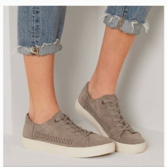 Toms Lenox Sneakers Shoes Lace Up Suede Woven Panel Desert Grey Women Size 6 - Picture 9 of 16